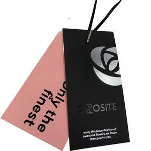 Custom Black Cardboard Hangtag Silver Foil Stamping Garment Hangtag for Luxury Clothing