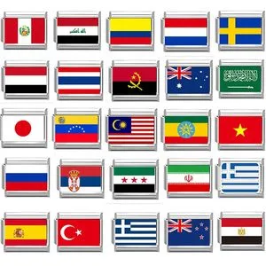 9mm Country Flag Italian Charm Modular Links Stainless Steel DIY Bracelet Wholesale