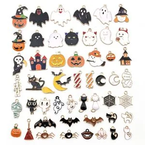 Halloween Pumpkin Bat Witch Hat Charms Beads Alloy Pendant DIY Bracelet Jewelry