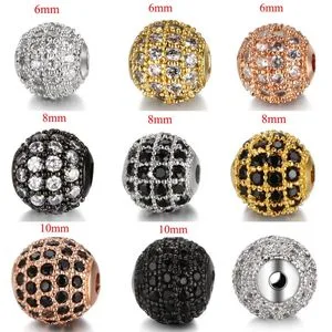 6/8/10mm Copper Cubic Zirconia Round Loose Spacer Beads DIY Bracelet Jewelry Making