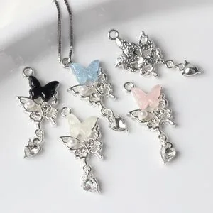 Minimalist Alloy, Cubic Zirconia, Resin, and Pearl Butterfly Pendant Charm DIY Accessory