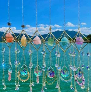 Moon Wind Chime Sun Catcher Crystal Glass Beads Pendant Room Decoration