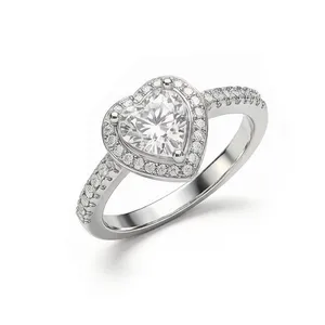 Wholesale Nickel-Free OEM/ODM Manufacturer/Factory Direct 925 Sterling Silver Heart Shap Zircon Engagement Rings Small MOQ Support Customs Jewelry