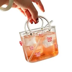 Creative Handbag Clear Glass Cup Drinking Glassware for Cocktail Juice Beverage Bar Home Use