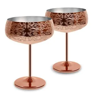 16oz Etched Pattern Wine Cup 304 Stainless Steel Coupe Glasses