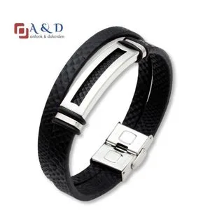 Stainless Steel Leather Urban Edge Dual-Wrap Bracelet for Men 210mm