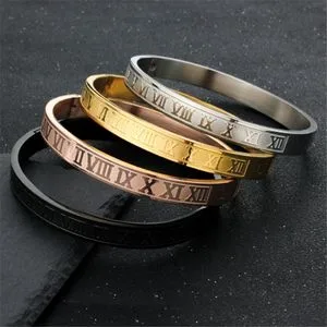 Fashion 8mm Roman Number Bracelet Bangles Fine Jewelry Bangle Stainless Steel Cuff Bracelet Men Bracelet Bangle Jewelry
