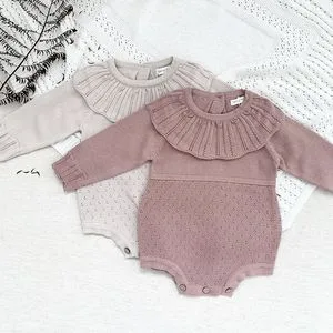 OEM Custom Spring Autumn Infant Baby Girl Thin Knit Jumpsuit Romper