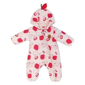 Adorable Apple Print Hooded Baby Onesie - Warm Padded Infant Winter Jumpsuit