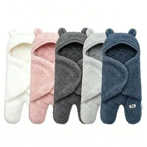 Hooded Baby Ready Swaddle Blanket Soft Sherpa Lined Fleece Lined Adjustable Wrap