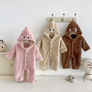 Hooded Baby Dinosaur Romper Plush Fleece Outwear for Boys Girls