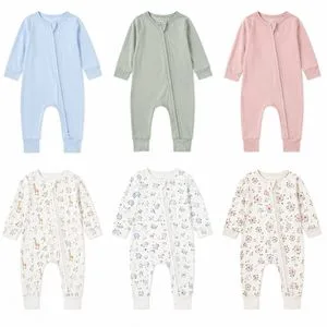 Custom Bamboo Baby Romper Newborn Pajamas Two-Way Zipper Convertible Footie Baby Onesie OEM Private Label