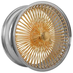 Custom Car Wheels 13X7 14X7 15X7 Inch 72 100 Spoke Reverse Cross Lace Gold Aluminum Alloy Wire Wheels Rims Car Accessories