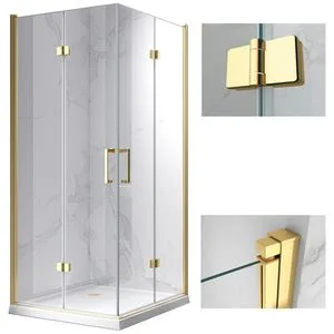 Suez Factory Supply Wholesales Tempered Glass Simple Corner in Door Luxury Gold Shower Enclosure for Hotel Bathroom