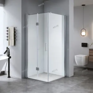 European Modern Tempered Glass Bi-Fold Shower Room Pivot Hinged Shower Enclosure with Support Bar