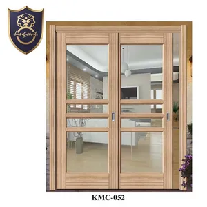 Elegant Interior Wooden Sliding Doors with Painted Glass Design