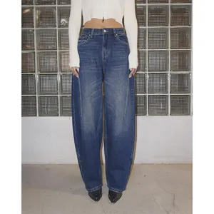 Women's Vintage Washed High Waist Baggy Wide Leg Denim Jeans, Professional Denim Manufacturer