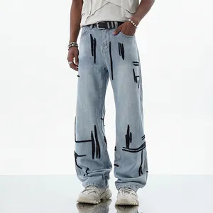 Men Denim Jeans Wholesale Manufacturer Extra Baggy Enzyme Wash Selvedge Cotton Frayed Hem Hand Sanded Western Market Wholesale Export OEM ODM Custom Logo