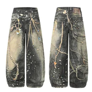 Men Denim Jeans Wholesale Manufacturer Baggy Fit Acid Wash Soft Denim Colored Denim Laser Whiskered All Season Wholesale Export OEM ODM Custom Logo