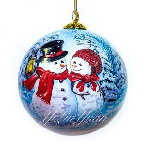 Charming Glass Snowy House Tree Hanging Ornament Hand Painted Christmas Ball