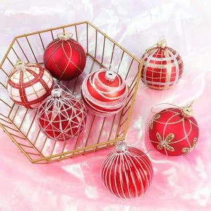 Hand Drawn Glitter Glass Christmas Balls Custom Logo Glass Xmas Hanging Decorations for Home Holiday Tree Decor