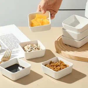 Contemporary Square Porcelain Dipping Bowls - Stackable White Serving Dishes for Sauces/Snacks