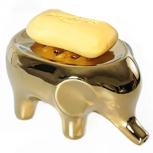 Gold Elephant Bar Soap Dish with Drain Porcelain Ceramic Gold Electroplated Statues