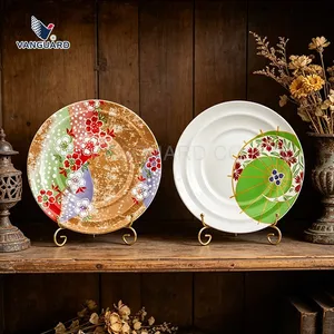 Healthy OEM Unique Dinnerware Porcelain Dinner Tableware Custom Round Printed Ceramic Dish for Restaurant