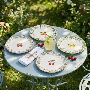 Artisan 9.5" Embossed Strawberry Lemon Porcelain Serving Plate Unique Decorative Fruit Dish Ceramic Cake Plate for Boutique Shop