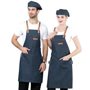 Custom Promotion Wholesale Cotton Waterproof Polyester Canvas Kitchen Apron Denim Chef Baker Cooking Bib Apron