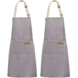 Halter Neck Striped Kitchen Apron Unisex Chef Workwear for Restaurant Coffee Milk Tea Shop Cooking Kitchen Accessory