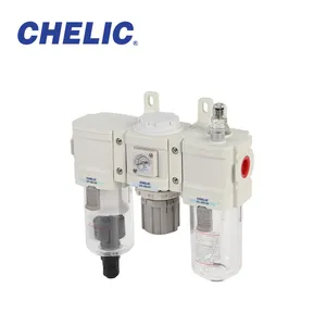 CHELIC UC Series Modular F.R.L. Combination-Pneumatic Air Filter, 5μm Filtration Grade Regulator & Lubricator for Compressed Air Treatment