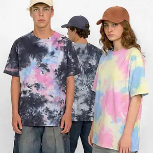 Unisex Tie-Dye Short Sleeve T-Shirt, Heavyweight Cotton Gradient Tee for Men & Women, Casual Streetwear Top for School/Outdoor, Customizable