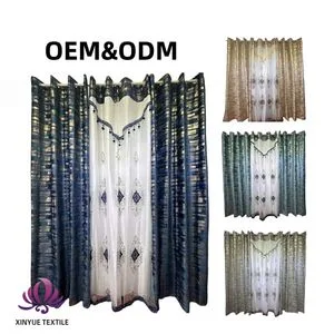 Customized Luxury Design Style Hot Stamping Velvet Embroidery Transparent Curtains Set