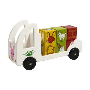 Baby Children DIY Bunny Car Wooden Toy with Block for Kids