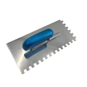 0.7 mm Construction Tools with Soft Grip Blue Stainless Steel Polished Notched Carpenter Steel Plastering Notched Trowel Construction Hand Tool