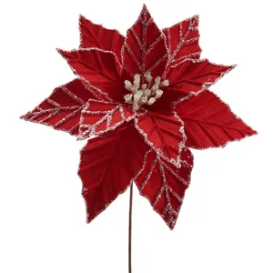 Glittering Poinsettia Christmas Flowers Artificial Poinsettias Flowers for Xmas Tree