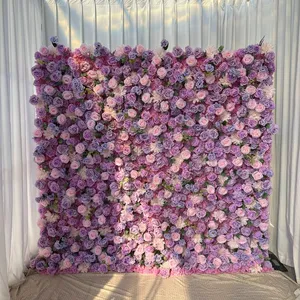 Hago Fast Delivery 5D Purple Artificial Rose Soft Cloth Flower Backdrop Wedding Flower Wall