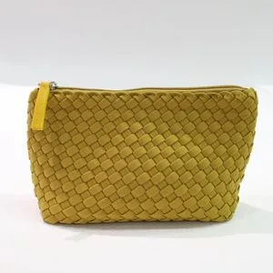 High Quality Nylon Portable Travel Pouch Yellow Woven Cosmetic Bag with Zipper Baseplate