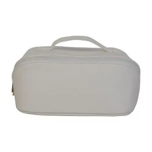 Water Resistant Soft PU Fashion Open Handled Daily Travel Makeup Cosmetic Bag with Deluxe Solid Color