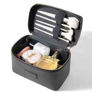 Custom Travel Organizer New Portable Storage Makeup Brushes Toiletry Box PU Leather Cosmetic Bags Black Color
