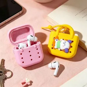 Charm-Friendly Silicone Tote, Mini Kids Bag with Rabbit Charms & Coiled Keychain