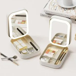 Portable LED Lighted Makeup Mirror with Storage for Travel & Going out