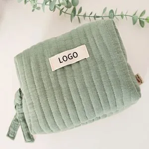 Travel Toiletry Cotton Muslin Quilted Gauze Cotton Make up Cosmetic Zipper Bag
