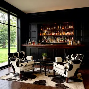 Natural Cowhide Leather Armchair with Wooden Frame and Down Feather for Lounge Room