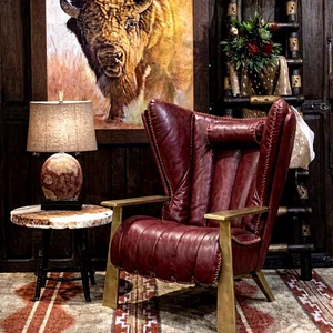 Vintage Top Grain Leather Forge Iron Frame Armchair for Living Room