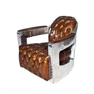 Vintage Industry Aviation Real Leather Armchair with Aluminium Armrests for Living Rooms