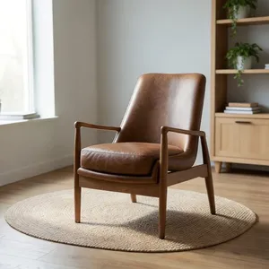 Elegant Genuine Leather Armchair with Cushioned Seat and Back