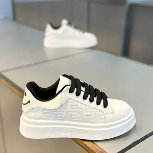Men's White Platform Skate Sneakers with Black Wide Laces Shoes