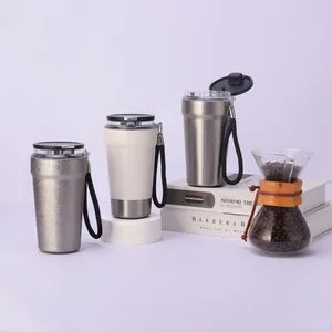 Leakproof Vacuum Insulated Coffee Tumbler with Carry Strap Stainless Steel Thermal Mug for Corporate Gift Projects/Stainless Steel Coffee Mug